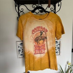 Cowboy Graphic Women's Tee Orange Bleached Western Distressed